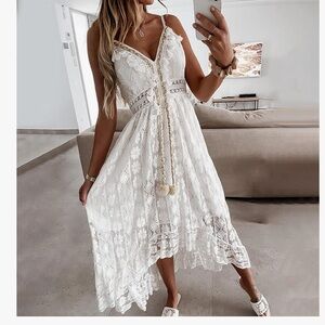 Cupshe Lace Up Slip Dress V-Neck Adjustable Straps White L